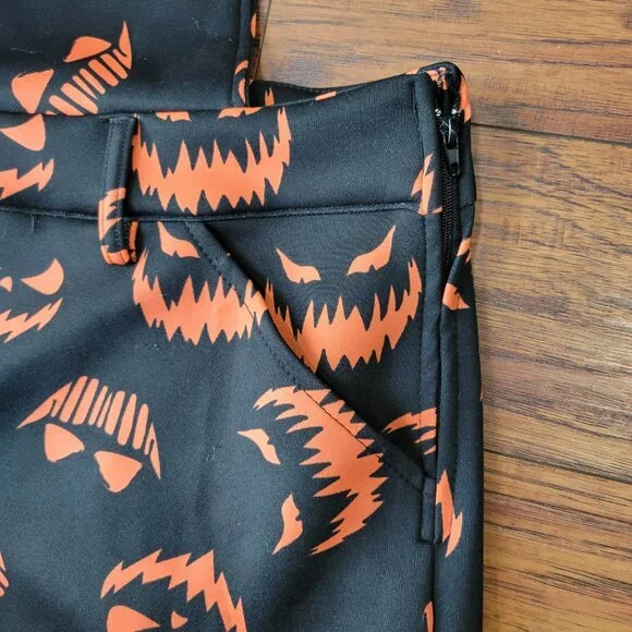 HOT TOPIC Black Orange Jack-O-Lantern Pumpkin Face Scuba Shortalls sz 3 NWT Punk - Picture 3 of 6